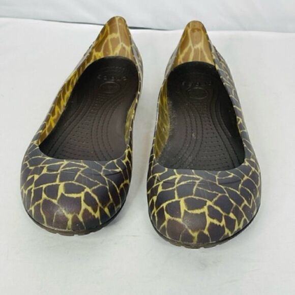 Crocs Giraffe Print Ballet Flats Animal Print Brown Tan Women’s Size 9 Very good - Picture 3 of 8
